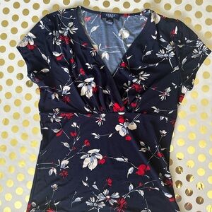 Chaps Black Wrap Cap Sleeve Blouse